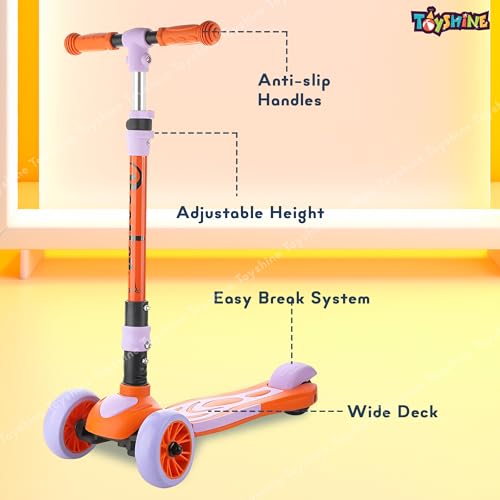 Image of Toyshine 3 Wheel Rooster Runner Scooter with Anti Slip ABS Base Aluminium Structure Height Adjustable Handlebar Max Load 45kg for Boys and Girls Ages 4 and Above - Orange