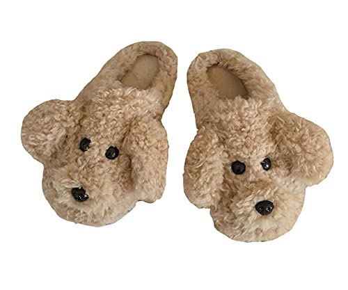 YELAN Winter hausschuhe Damen Hausschuhe Herren hausschuhe Plüsch Hausschuhe Warme Hausschuhe Tier hausschuhe Hausschuhe Baumwolle Hunde hausschuhe (39/40, Light Brown, numeric_39) Cover