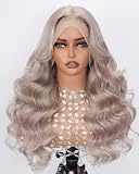 Picture of 28 Inch Ash Blonde Lace Front Wig Human Hair Body Wave Ash Blonde 13x6 Lace Frontal Wigs Human Hair Glueless HD Transparent Lace Front Wig for Women 200 Density Natural Hairline with Baby Hairs.