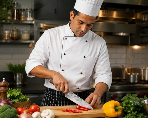 Image of Professional Chef Knife -8 Inch Japanese Style Kitchen Knife with Stainless Steel Blade & Wood Handle-Ultra Sharp Multipurpose for Vegetables & More (Dot Knife)