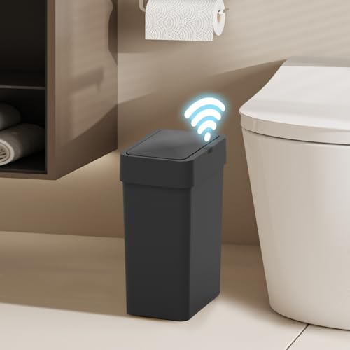 ELPHECO Bathroom Trash Can with Lid 2.5 Gallon Motion Sensor Slim Garbage Can Small Touchless Trash Bin Bathroom Decor 9.5 Liter Smart Waste Basket for Bedroom, Living Room, Toilet (Black) by ELPHECO - Used condition - US$24.18