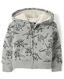 The Children's Place,Baby-Boys,and Toddler Long Sleeve, Sherpa Lined, Zip-Front Hoodie Sweatshirt,Grey Dino,9 Months,12 Months
