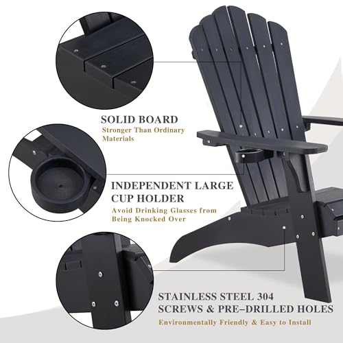 Image of Psilvam Adirondack Chairs Set of 2 with Cup Holder,Oversized, Black