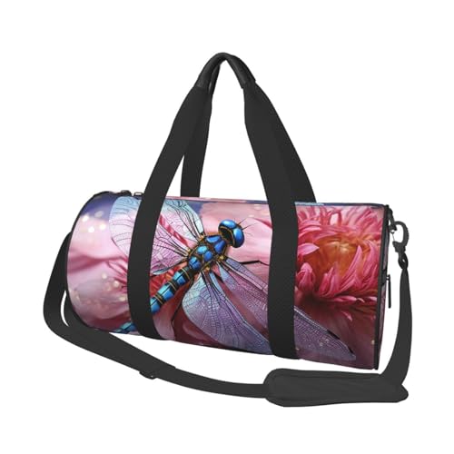 Travel Duffle Bag Weekender Bags for Men Women with Shoe Compartment Large Capacity Weekender Overnight Bag Flower and Blue Dragonfly Carry On Tote Bags Sport Gym Bag for Travel Yoga