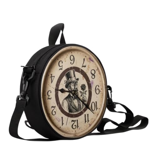 Image of Women Novelty Round Clock Shape Zippered Clock Purses for Women Tote Handbag Shoulder Bag, Gift for Mom Girlfriend