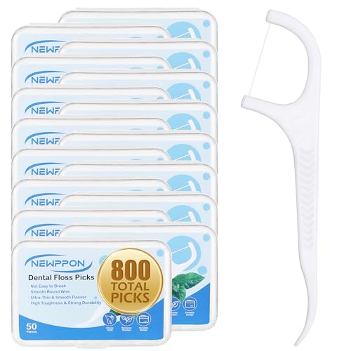 Newppon 800 Count Dental Floss Picks Unflavored Floss Sticks with Built-in Toothpick 16 Boxes of 50 Strong & Smooth Dental Flossers for Family Oral Care at Home Office & Travel Adults & Kids