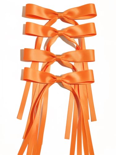 Ayesha Orange Hair Bows Clips Bows with Long Ribbon Orange Bows Barrettes Hair Accessories for Women Girls 4PCS