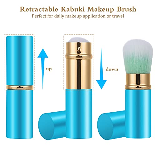 Image of Falliny Retractable Kabuki Makeup Brush, Travel Face Blush Brush, Portable Powder Brush with Cover for Blush, Bronzer, Buffing, Flawless Powder Cosmetics