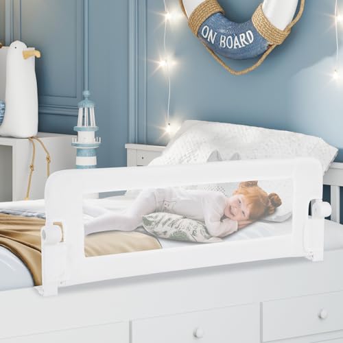 COSTWAY Sponda Letto per Bambini 105/120/150 cm, Barriera di Sicurezza per Neonati, Barriera Letto Pieghevole e Portatile, con Cinghia di Sicurezza (Bianco, 120 x 40 x 42 cm)