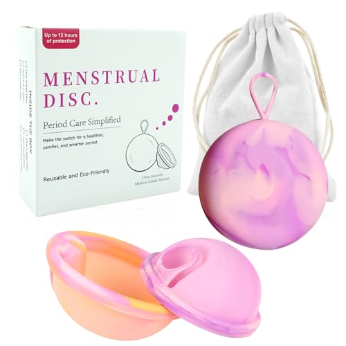 KBIBCK Juego de disco menstrual, disco menstrual con 2 discos periodales de tamaño S+L y bolsillos de almacenamiento, copa menstrual reutilizable de silicona para mujeres activas, deportes, natación