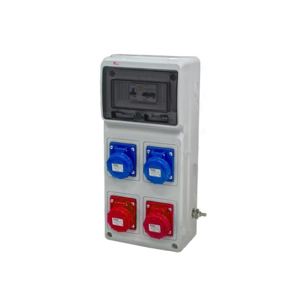 Quadro ASC fisso, 12KW 400V, IP65, 2 prese 2P+T 16A e 2 prese 3P+T 16A, con magnetotermico, differenziale generale e pulsante di emergenza - Rosi 2242MTS