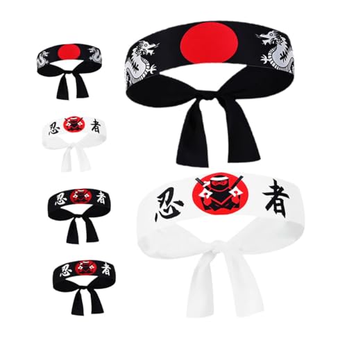 VANZACK 6 Piezas Diadema Ninja Japonesa Bandana Chef para Cocina y Karate Banda Ancha Ligera y Resistente para Disfraz Pañuelo Deportivo Versátil para Mujeres y Hombres