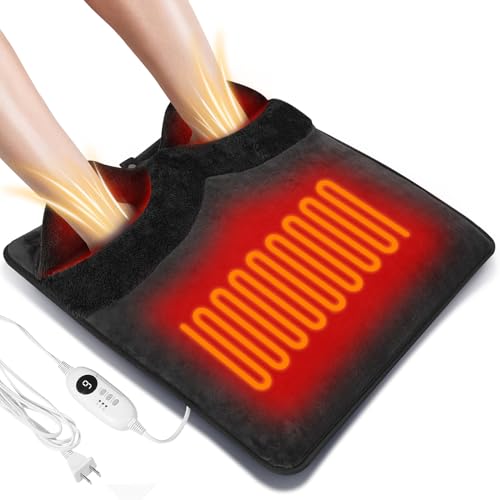 Double Sided Electric Foot Warmer with 9 Heat Settings & 3 Timer(1-4-8H); Foot Warmers for feet with Fast Heating & Auto Shut Off; Ultra-Soft Machine Washable Plush; Portable for Office, Home (Grey)