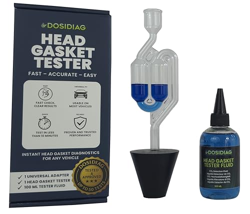 DOSIDIAG - Probador de junta de culata - Hasta 50 pruebas - Detector de fugas de CO₂ Motor Gasolina y Diesel - Kit universal con líquido reactivo azul - Diagnóstico rápido y fiable para automoción y