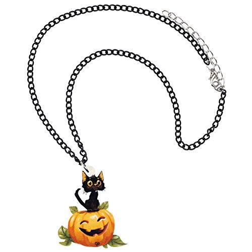 NEWEI Acrylic Halloween Pumpkin Cute Black Cat Necklace Chain Charm Pendants Punk Jewelry for Women Festival Gift3