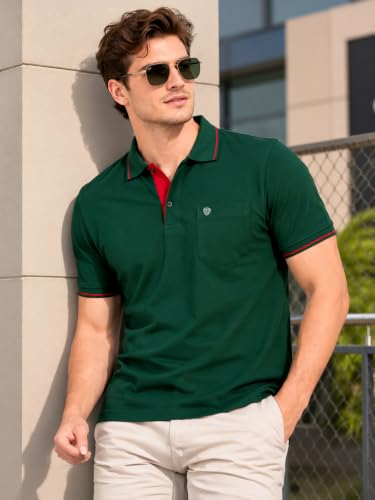 Image of Lux Cozi Men's T-Shirt with Chest Pocket | Polo T-Shirt for Man | Plain Casual Stylish | Half Sleeve| Cotton Blend Collar Polo T-Shirts for Men