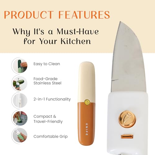 Image of TRUESOLE 2 in 1 Peeler Knife Set - Stainless Steel Foldable Travel Knife with Peeler, Compact & Lightweight, Portable Kitchen Tool for Fruits & Vegetables, Pocket Knife with Case Cover (Orange)