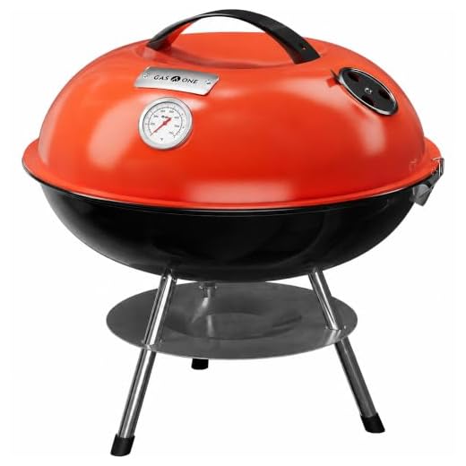 GasOne 14-inch Portable Charcoal Barbecue Grill with Thermometer – Red
