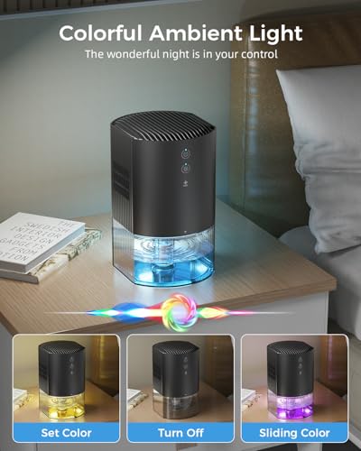 Image of Small Dehumidifiers for Bathroom, Bedroom, Dorm Room, Home, RV, Closet, Wardrobe, Office, Portable Dehumidifier with Auto Shut Off, Auto Defrost, Colorful Light, Ultra Quiet, Energy Saving, 35 OZ