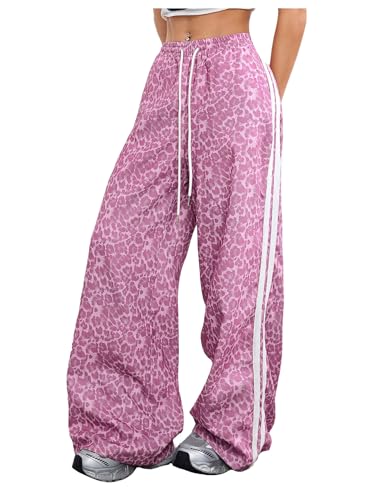 BEAUDRM Women's Y2K Leopard Print Pants Side Striped Baggy