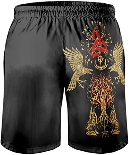 Summer Viking Beach Shorts Norse Crow Compass Totem Swimming Trunks Novelty Athletic Shorts Quick Dry Running Shorts3
