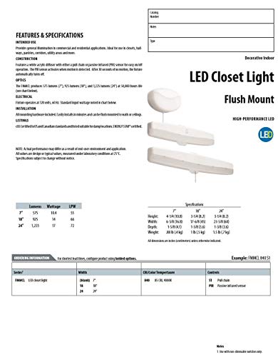 Image of Lithonia Lighting 7 Inch Flush Mount LED Ceiling Light with Motion Sensor,120 Volts, 10 Watts, Wet Listed, 575 Lumens, White (FMMCL 840 PIR M4)