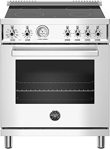 BERTAZZONI PROF304CEMXE 30 Inch Freestanding Professional Electric Range with 4 Heating Zones, 4.7 Cu. Ft. Capacity, Dual Horizontal Convection Fans, 6-Pass Electric Boiler, Soft-Motion Hinges, and CS