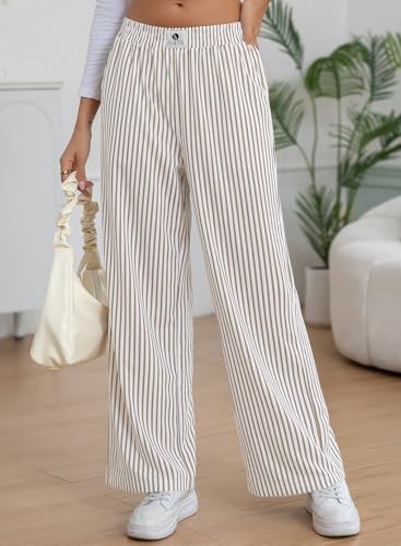 EVALESS Women's Striped Pants 2025 Comfy High Waist Wide Leg Lounge Pants Y2K Casual Lightweight PJ Bottoms with Pockets2