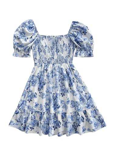 Image of Floerns Women's Floral Puff Short Sleeve A Line Dress Ruffle Hem Boho Dresses
