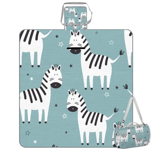 Shimoshe Picnic Blankets 57”x 59”, Cartoon Zebra Waterproof Sandproof Picnic Mat Lightweight Foldable Beach Blanket for Camping Park Grass Beach Outdoor Blanket