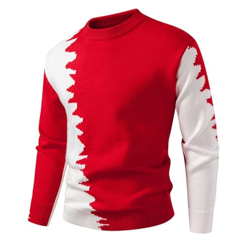 Mens Colorblock Sweater Knitted Vintage Classic Crewneck Pullover Fashion Y2K Sweater Winter Warm Thermal Underwear