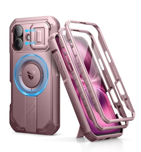 Image of Dexnor for iPhone 16 Case with Slide Camera Cover & Adjustable Kickstand & Built-in Screen Protector,Compatible Wireless Charging Shockproof Cases Heavy-Duty Magnetic Protective Cover,Peony Pink