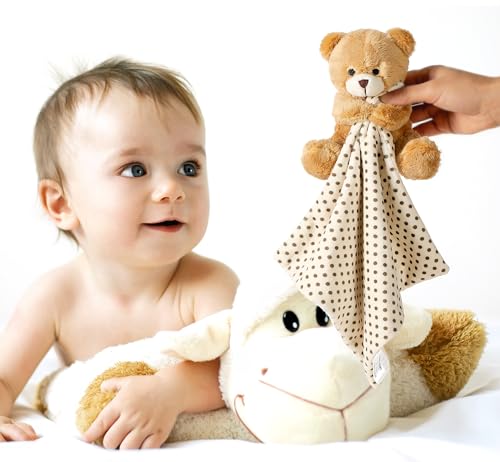 Image of CREVENT Soft Plush Animal Face Security Blankets for Boys and Girls, Great Gifts for Birthday Baby Shower - Hugging Bear Brown