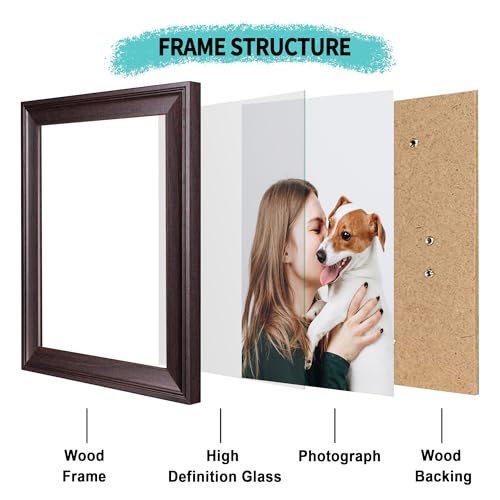 Image of iRahmen 8x10 Picture Frame Set of 4, Dark Brown Vintage Photo Frame with Real Glass, 8 x 10 Frames for Wall Mount and Tabletop Display