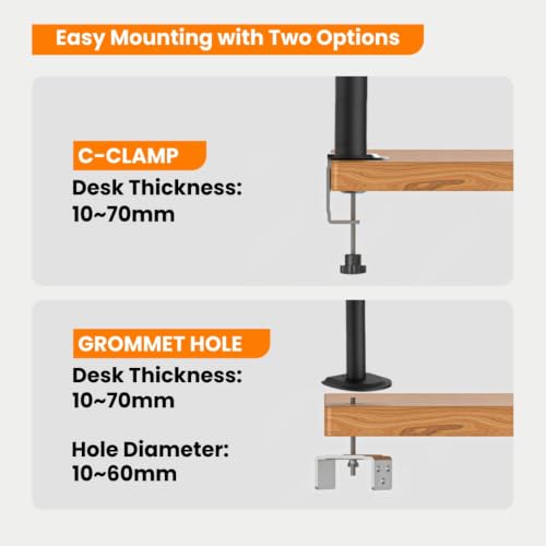 Image of Dyazo Monitor Arm for 13-32 Inch Screens | Gas Spring Height Adjustment with Extended Reach | VESA 75x75 & 100x100mm Compatible | Tilt, Swivel & 360 Rotation with Cable Management | Support Upto 10kg