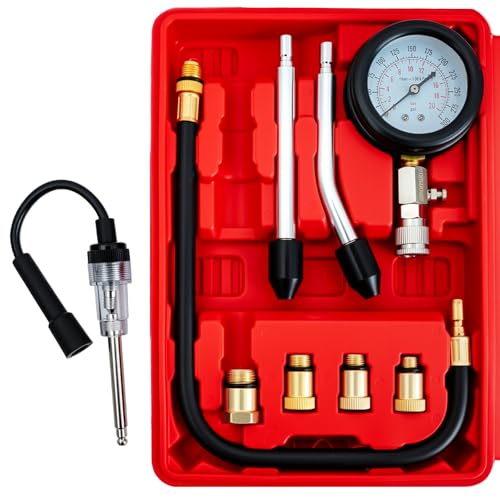SIXIWANZI 9PCS Engine Compression Tester Kit, Automotive Cylinder Pressure Gauge, Small Engine Compression Tester with Spark Plug Tester, 0-300 PSI for Cars, Motorcycles, Chainsaws &amp; Outboard Motors