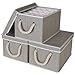 StorageWorks Storage Bins with Lid and Cotton Rope Handles, Foldable Storage Basket, Gray, Bamboo Style, 3-Pack, Large,14.4x10.0x8.5 inches (LxWxH)
