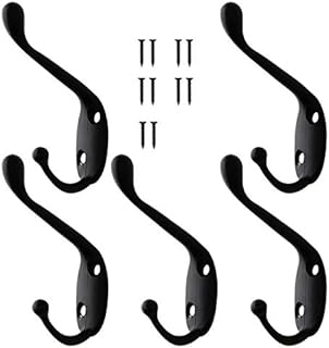 5 PCS Individual Vintage Antique Coat Hooks Wall Mounted Decorative Clothes Hat Hooks Double Prong Robe Hooks Single Screw In Door Hooks For Kitchen Bedroom Wall Bathroom Garage Hanging With Screws