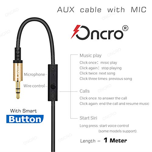 Buy Oncro Improved L Shaped 3 5mm Aux Cable With Mic 24k Gold Plated Male To Male Audio Cable With Inline Wire Control Button For Music And Smart Control For Answer Phone Calls Online