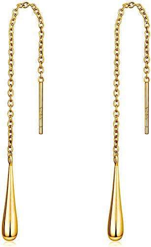 Savlano 925 Sterling Silver White Yellow & Rose Color Threader Dangle Drop Cross Line Ear Teardrop Long Chain Women's Earrings (Yellow)