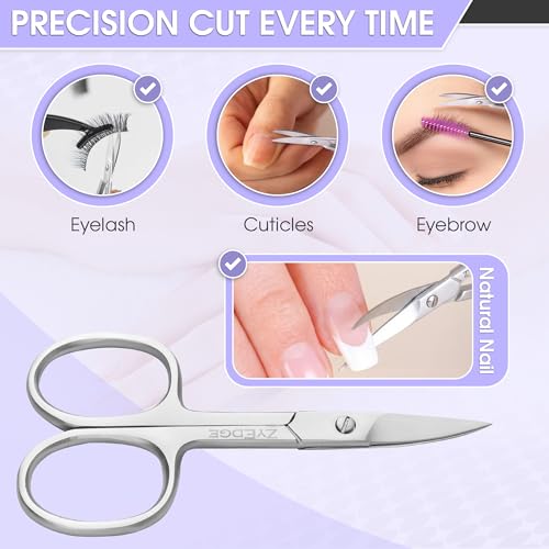 ZyEdge Curved Nail Scissors for Women & Men – Stainless Steel 3.5 Inch Manicure Pedicure Scissors for Toenail, Fingernail, Nose Hair, Mustache, Eyebrow and Eyelash