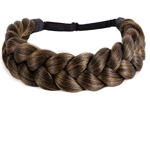 Sthejfb Bohemian Braided Headband Oversized Classic Wide Braids Adjustable Elastic Strap Synthetic Wig Headband Women's Braids Beauty Accessories (Medium Brown) #TOP5