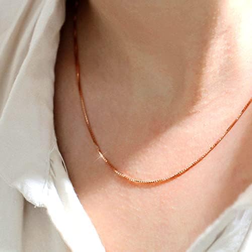 Jewelry Affairs 14k Real Solid Gold Box Style Chain Necklace, 0.45mm2