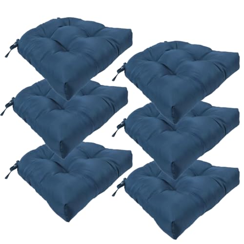 Juego de 6 cojines impermeables para silla con lazos, asientos azul marino exterior e interior 2