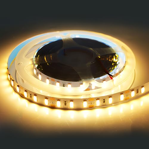 12V LED Strip 2M SMD 5630 Warm White 3500K IP65 Waterproof Flexible Cuttable Strip Lights 120 LEDs Tape Light Super Bright for Valentines Bedroom Kitchen Cabinet Mirror Window TV Wedding DIY Advert