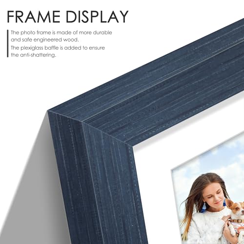 Image of DUENPY 8x14 Collage Picture Frame 4x6 Collage Picture Frame Displays Three 4x6 inch Photos or 8x14 (Without Mat) for Available Horizontal Wall Mounting Display and Vertical Navy Blue