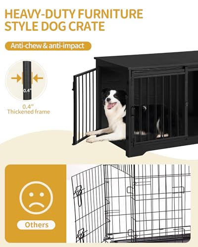 Hzuaneri Hundekäfig Möbel, 100cm hundebox für zuhause, Schiebetüren, 2 Tür, Moderne hundebox Holz Indoor für kleine/mittlere/große Hunde, Hundekäfig für Zuhause, 100 x 60 x 68 cm, Schwarz DFC02304B