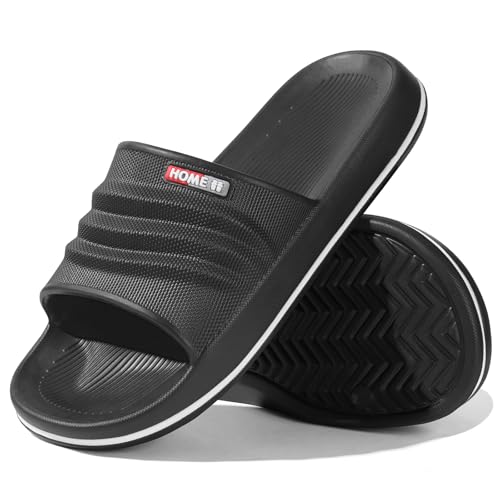 Frykun Mens Shower Slippers Bathroom Slides Non Slip Sandals Indoor Outdoor Prefect for Home Beach Spa Sauna Dorm (Black 44)
