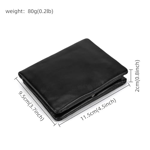 Genuine Leather Bifold Wallet with Multiple Card Slots for Men and Women, Slim Coin Pocket Cash Credit Card Holder Zipper Purse, Black2