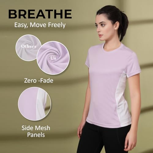Image of CHKOKKO Gym Tshirt for Women Workout Dry Fit t Shirt Sports Tshirt Lightweight Round Neck Breathable Half Sleeve Activewear Mesh Running Yoga Tops for Woman